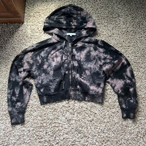 Zip up cropped sweatshirt tie die pink and black